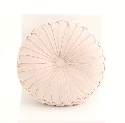Coussin Rond Plissé en Velours 3D