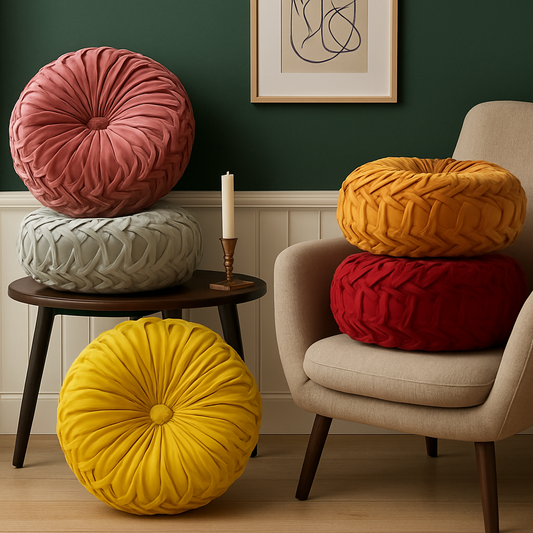 Coussin Rond Plissé en Velours 3D